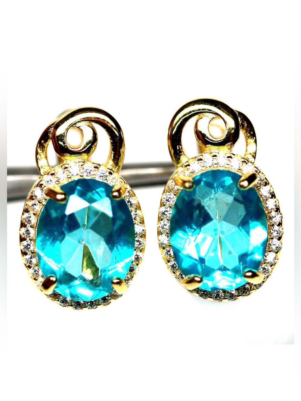 Natural Paraiba Blue Topaz 10x8mm Earrings 18K Gold over 925 Sterling Silver